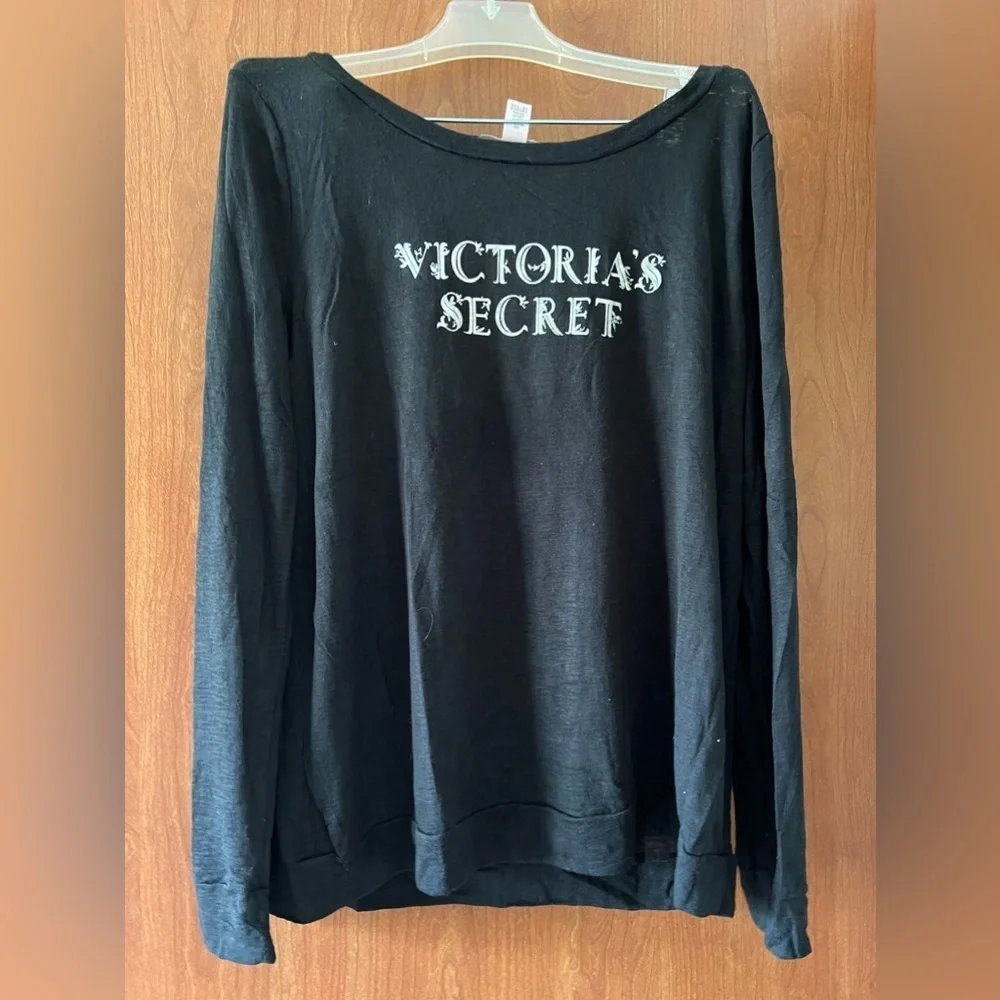 Victoria Secret Shirt Womens Long Sleeve Black Logo - Picture 1 of 8